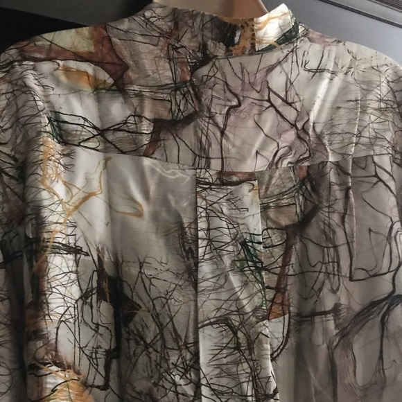 New Hilton Hollis Brown Beige Tan Orange Button Abstract Blouse Tunic Top $380 - Picture 3 of 6